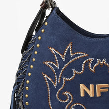 Load image into Gallery viewer, Dolly Official PRCA &amp; NFR Licensed Collection®️ Embroidered Western Stitch Long Fringe Shoulder Hobo Bag
