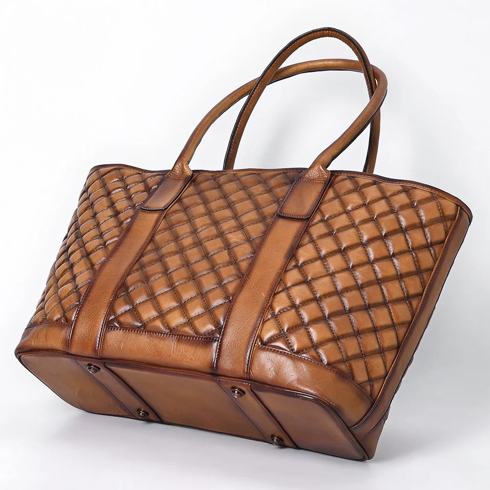 Bronze Bridle Quilted Leather Tote Bag