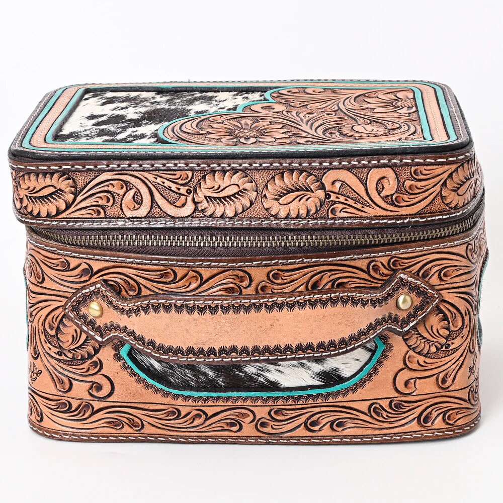 Western Leather Jewelry Case, Hair on Hide Jewelry Holder, Jewelry Box Safe, Leather Make Up Case, Hair On Cowhide Jewelry Box