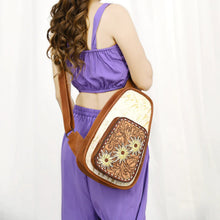 Load image into Gallery viewer, Leather Sling Bag Women, Hair On Cowhide Leather Sling Bag Purse, Leather Sling Backpack Purse, Leather Backpack, Western Purse
