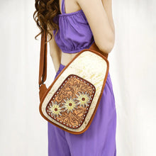Load image into Gallery viewer, Leather Sling Bag Women, Hair On Cowhide Leather Sling Bag Purse, Leather Sling Backpack Purse, Leather Backpack, Western Purse
