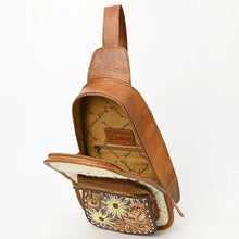 Load image into Gallery viewer, Leather Sling Bag Women, Hair On Cowhide Leather Sling Bag Purse, Leather Sling Backpack Purse, Leather Backpack, Western Purse
