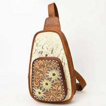 Load image into Gallery viewer, Leather Sling Bag Women, Hair On Cowhide Leather Sling Bag Purse, Leather Sling Backpack Purse, Leather Backpack, Western Purse
