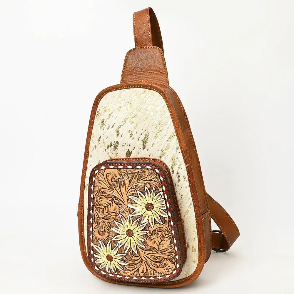 Leather Sling Bag Women, Hair On Cowhide Leather Sling Bag Purse, Leather Sling Backpack Purse, Leather Backpack, Western Purse