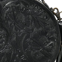 Load image into Gallery viewer, Western Hand Tooled Leather Canteen Purse, Hand Painted Leather Purse, Cowhide Leather Bag, Genuine Western Leather Crossbody Purse
