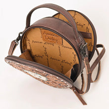 Load image into Gallery viewer, Western Hand Tooled Leather Canteen Purse, Hand Painted Leather Purse, Cowhide Leather Bag, Genuine Western Leather Crossbody Purse
