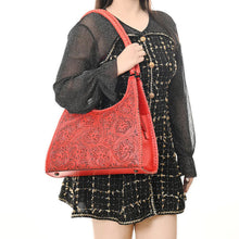Load image into Gallery viewer, Western Hand Tooled Leather Purse, Leather Shoulder Bag, Leather Hobo Purse, Genuine Cowhide Purse, Genuine Red Leather Purse, Western Purse
