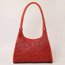 Load image into Gallery viewer, Western Hand Tooled Leather Purse, Leather Shoulder Bag, Leather Hobo Purse, Genuine Cowhide Purse, Genuine Red Leather Purse, Western Purse
