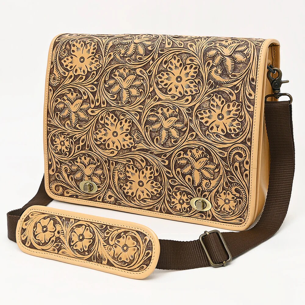 Western Purse, Western Tote Bag, Hand Tooled Leather Purse, Leather Briefcase, Laptop Bag, Hand Tooled Leather Work Bag