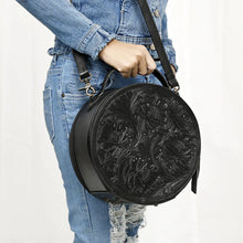 Load image into Gallery viewer, Western Hand Tooled Leather Canteen Purse, Hand Painted Leather Purse, Cowhide Leather Bag, Genuine Western Leather Crossbody Purse
