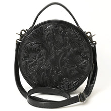 Load image into Gallery viewer, Western Hand Tooled Leather Canteen Purse, Hand Painted Leather Purse, Cowhide Leather Bag, Genuine Western Leather Crossbody Purse
