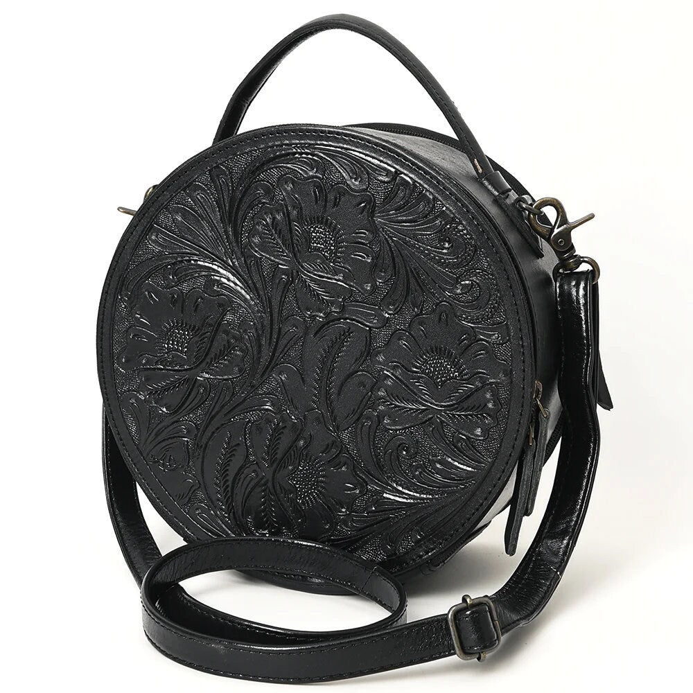 Western Hand Tooled Leather Canteen Purse, Hand Painted Leather Purse, Cowhide Leather Bag, Genuine Western Leather Crossbody Purse