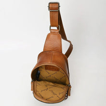 Load image into Gallery viewer, Leather Sling Bag Women, Hand Tooled Leather Sling Purse, Leather Sling Backpack Purse, Leather Backpack, Floral Sling Bag, Western Purse
