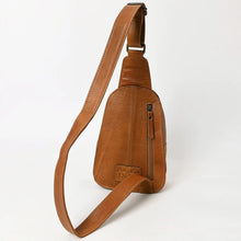 Load image into Gallery viewer, Leather Sling Bag Women, Hand Tooled Leather Sling Purse, Leather Sling Backpack Purse, Leather Backpack, Floral Sling Bag, Western Purse
