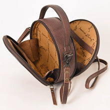 Load image into Gallery viewer, Western Hand Tooled Leather Canteen Purse, Hand Painted Leather Purse, Cowhide Leather Bag, Genuine Western Leather Crossbody Purse
