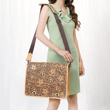 Load image into Gallery viewer, Western Purse, Western Tote Bag, Hand Tooled Leather Purse, Leather Briefcase, Laptop Bag, Hand Tooled Leather Work Bag
