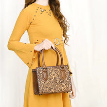 Load image into Gallery viewer, Western Hand Tooled Leather Purse, Western Tote Bag, Small Western Leather Purse, Genuine Cowhide Leather Purse, Western Crossbody Purse
