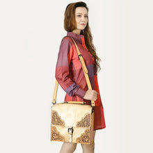 Load image into Gallery viewer, Western Purse, Western Tote Bag, Hand Tooled Leather Purse, Leather Briefcase, Laptop Bag, Hair On Cowhide Leather Work Bag
