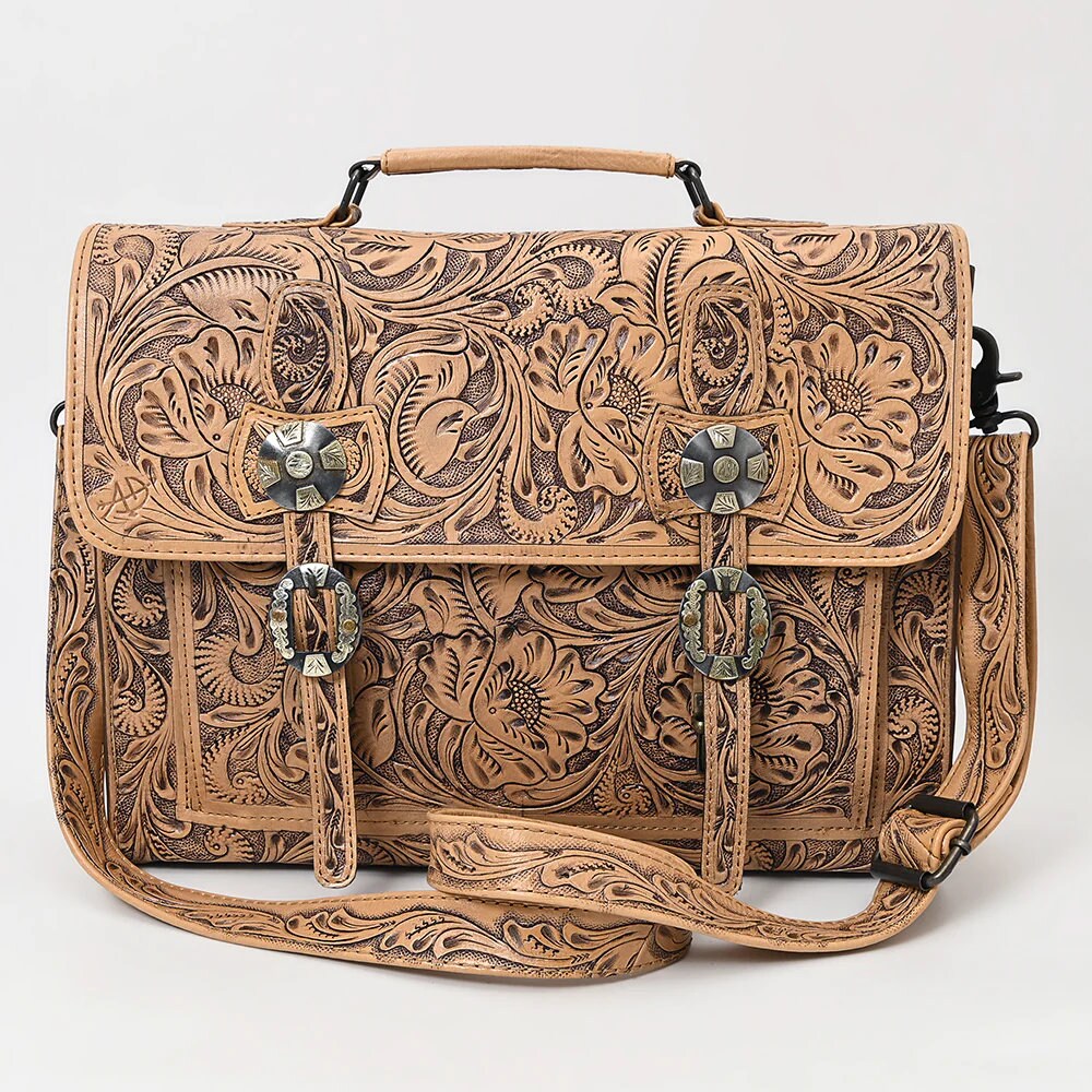 Traverse Mountain Hand Tooled Leather Laptop Bag