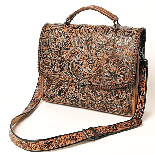 Western Purse, Western Tote Bag, Hand Tooled Leather Purse, Leather Briefcase, Laptop Bag, Hand Tooled Leather Work Bag