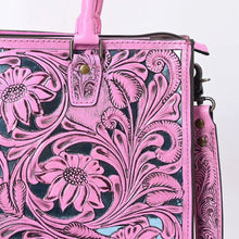 Load image into Gallery viewer, Western Hand Tooled Leather Purse, Western Tote Bag, Conceal Carry Purse, Cowhide Purse, Genuine Pink Leather Purse, Western Crossbody Purse
