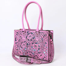 Load image into Gallery viewer, Western Hand Tooled Leather Purse, Western Tote Bag, Conceal Carry Purse, Cowhide Purse, Genuine Pink Leather Purse, Western Crossbody Purse
