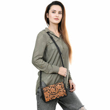 Load image into Gallery viewer, Western Leather Wallet Purse, Hand Tooled Leather Wallet, Leather Crossbody Purse, Womens Black Leather Wallet, Genuine Leather Wallet
