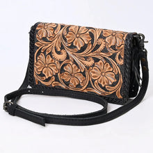 Load image into Gallery viewer, Western Leather Wallet Purse, Hand Tooled Leather Wallet, Leather Crossbody Purse, Womens Black Leather Wallet, Genuine Leather Wallet

