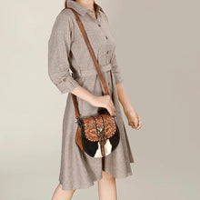 Load image into Gallery viewer, Western Leather Purse, Western Tote Bag, Hand Tooled Leather Crossbody Purse, Genuine Hair On Cowhide Crossbody Bag, Leather Purse
