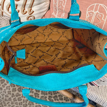 Load image into Gallery viewer, Western Purse, Turquoise Suede Leather Purse, Boot Stitch Detail, Leather Purse, Suede Purse, Western Tote Bag, Western Crossbody Purse
