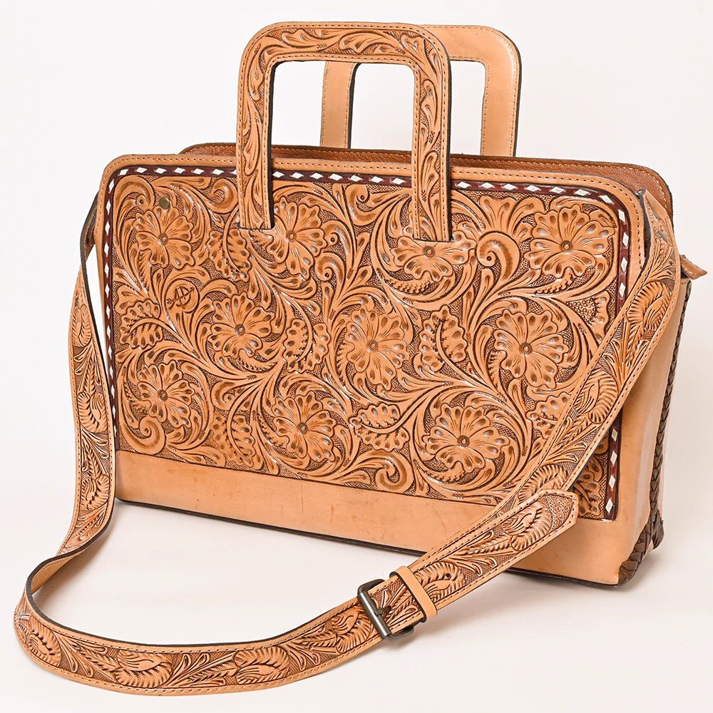 Western Purse, Western Tote Bag, Hand Tooled Leather Work Bag, Hand Tooled Leather Purse, Leather Briefcase, Laptop Bag,
