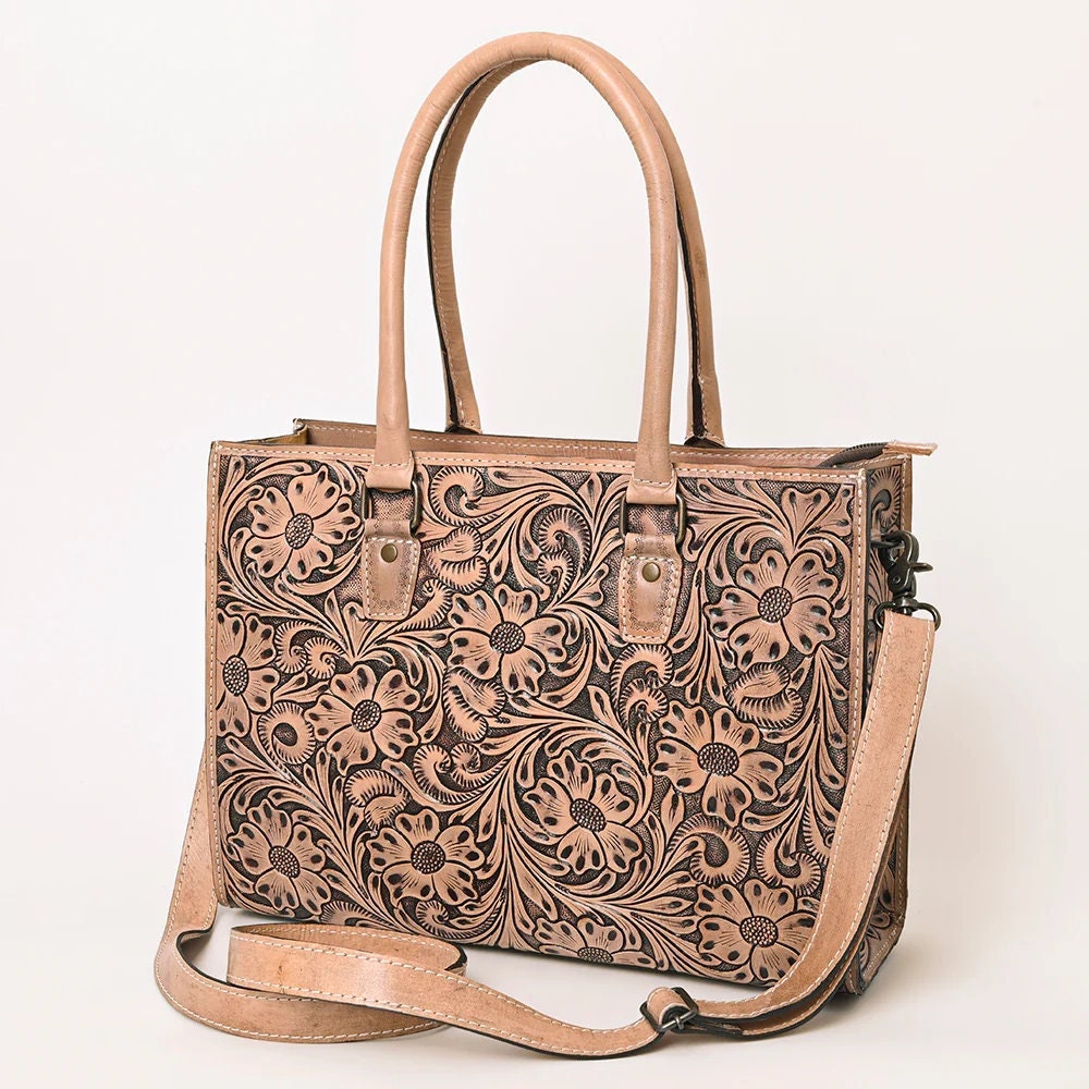 Western Hand Tooled Leather Purse, Conceal Carry Purse, Western Leather Tote Bag, Western Crossbody Purse, Leather Shoulder Bag, Laptop Bag