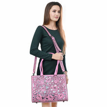 Load image into Gallery viewer, Western Hand Tooled Leather Purse, Western Tote Bag, Conceal Carry Purse, Cowhide Purse, Genuine Pink Leather Purse, Western Crossbody Purse
