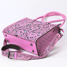 Load image into Gallery viewer, Western Hand Tooled Leather Purse, Western Tote Bag, Conceal Carry Purse, Cowhide Purse, Genuine Pink Leather Purse, Western Crossbody Purse
