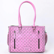 Load image into Gallery viewer, Western Hand Tooled Leather Purse, Western Tote Bag, Conceal Carry Purse, Cowhide Purse, Genuine Pink Leather Purse, Western Crossbody Purse
