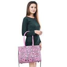 Load image into Gallery viewer, Western Hand Tooled Leather Purse, Western Tote Bag, Conceal Carry Purse, Cowhide Purse, Genuine Pink Leather Purse, Western Crossbody Purse
