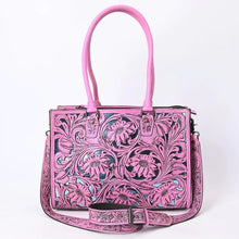 Load image into Gallery viewer, Western Hand Tooled Leather Purse, Western Tote Bag, Conceal Carry Purse, Cowhide Purse, Genuine Pink Leather Purse, Western Crossbody Purse
