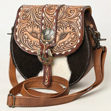 Load image into Gallery viewer, Western Leather Purse, Western Tote Bag, Hand Tooled Leather Crossbody Purse, Genuine Hair On Cowhide Crossbody Bag, Leather Purse
