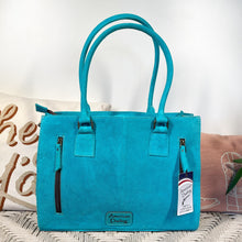 Load image into Gallery viewer, Western Purse, Turquoise Suede Leather Purse, Boot Stitch Detail, Leather Purse, Suede Purse, Western Tote Bag, Western Crossbody Purse
