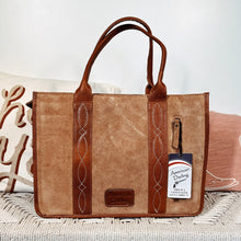 Load image into Gallery viewer, Western Purse, Tan Suede Leather Purse, Boot Stitch Detail, Leather Purse, Suede Purse, Western Tote Bag Purse, Western Crossbody Purse
