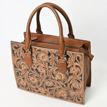 Load image into Gallery viewer, Brown Leather Purse, Cute Tote Bag, Hand Tooled Leather Top Handle Purse, Western Tote Bag, Genuine Cowhide Purse, Leather Shoulder Bag
