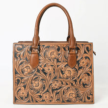 Load image into Gallery viewer, Brown Leather Purse, Cute Tote Bag, Hand Tooled Leather Top Handle Purse, Western Tote Bag, Genuine Cowhide Purse, Leather Shoulder Bag
