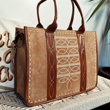 Load image into Gallery viewer, Western Purse, Tan Suede Leather Purse, Boot Stitch Detail, Leather Purse, Suede Purse, Western Tote Bag Purse, Western Crossbody Purse
