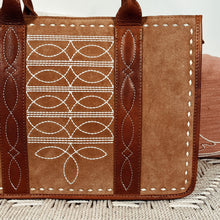 Load image into Gallery viewer, Western Purse, Tan Suede Leather Purse, Boot Stitch Detail, Leather Purse, Suede Purse, Western Tote Bag Purse, Western Crossbody Purse
