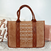 Load image into Gallery viewer, Western Purse, Tan Suede Leather Purse, Boot Stitch Detail, Leather Purse, Suede Purse, Western Tote Bag Purse, Western Crossbody Purse
