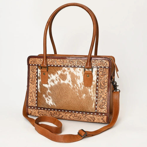 Western Purse, Western Tote Bag, Cute Tote Bag, Hand Tooled Leather Purse, Leather Briefcase, Laptop Bag, Hair On Cowhide Purse, Leather Bag
