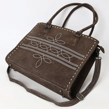 Load image into Gallery viewer, Western Purse, Brown Suede Leather Purse, Cute Tote Bag, Boot Stitch Detail, Leather Purse, Suede Purse, Western Tote Bag Purse
