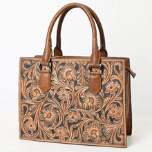 Load image into Gallery viewer, Brown Leather Purse, Cute Tote Bag, Hand Tooled Leather Top Handle Purse, Western Tote Bag, Genuine Cowhide Purse, Leather Shoulder Bag
