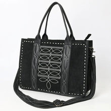 Load image into Gallery viewer, Western Purse, Black Suede Leather Purse, Boot Stitch Detail, Leather Purse, Suede Purse, Western Tote Bag Purse, Western Crossbody Purse
