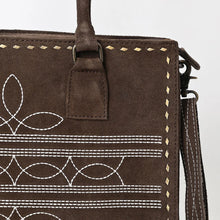 Load image into Gallery viewer, Western Purse, Brown Suede Leather Purse, Cute Tote Bag, Boot Stitch Detail, Leather Purse, Suede Purse, Western Tote Bag Purse
